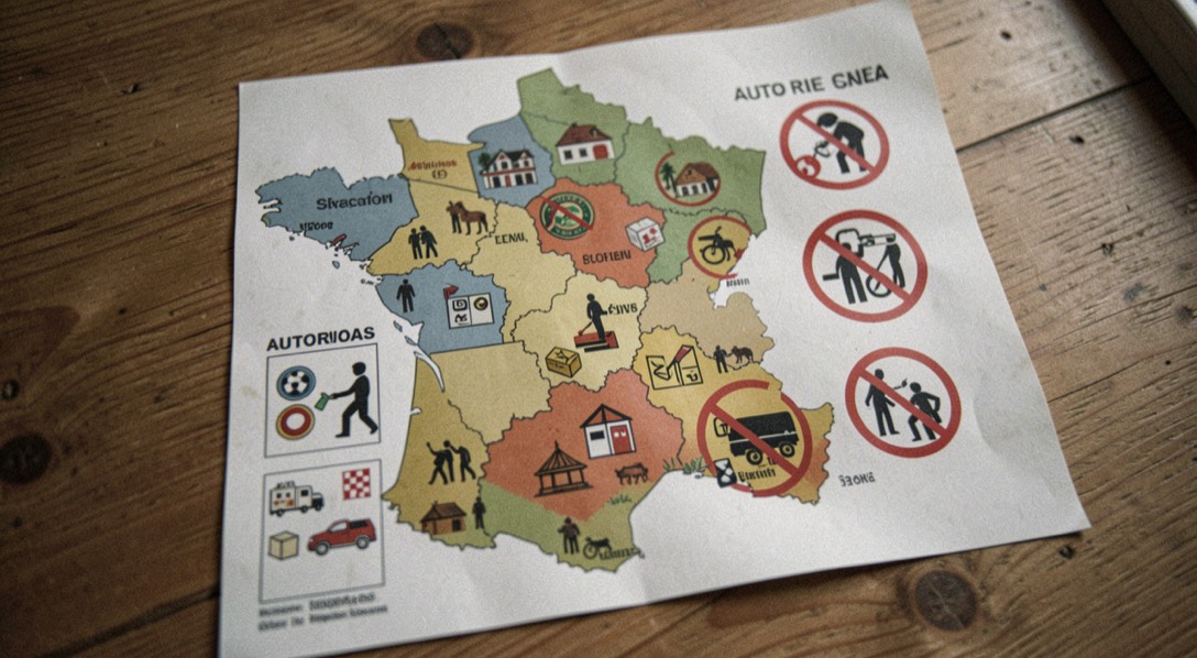 Carte de France et pictogrammes de jeux autorisés et interdits
