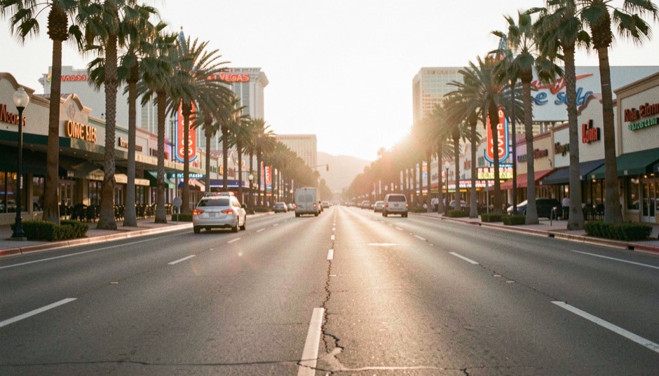 Boulevard de Las Vegas historique au lever du jour sans logo visible
